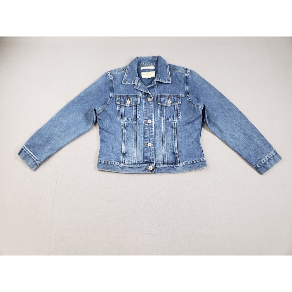 Eddie Bauer Women Denim Jacket S Blue Button Front Cropped Long Sleeve Outdoor